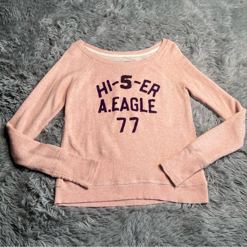 American Eagle Outfitters Sweatshirt Womens XS Off Shoulder Pink Soft Velvet